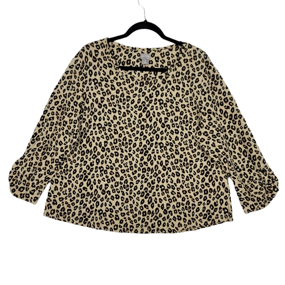 Chico's Leopard Print Top Long Sleeve Size 3, US-XL